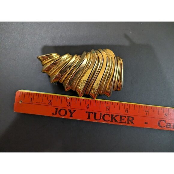 Vintage Belt Buckle Gold tone shell shrimp Asymmetrical stripes  8 inch  1970's - Picture 7 of 9